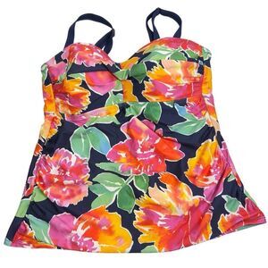 ALEX MARIE FLORAL WIRELESS TANKINI TOP 16‎ PLUS SIZE